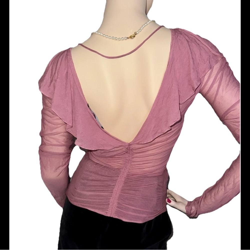 $895 Gucci Pink Tom Ford era silk sheer ruffle long sleeve w tag 42 - Picture 4 of 13